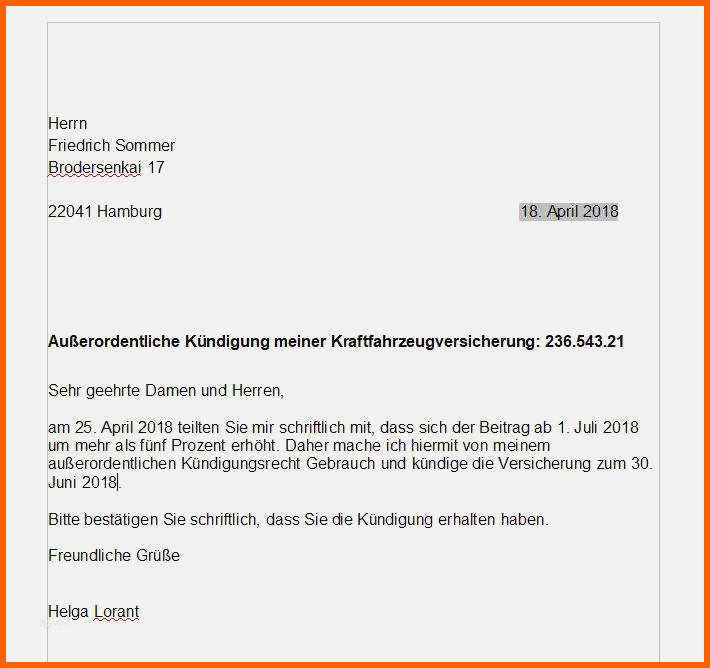 Ausnahmsweise Word Vorlage Kündigung Kfz Versicherung Schön Kündigung