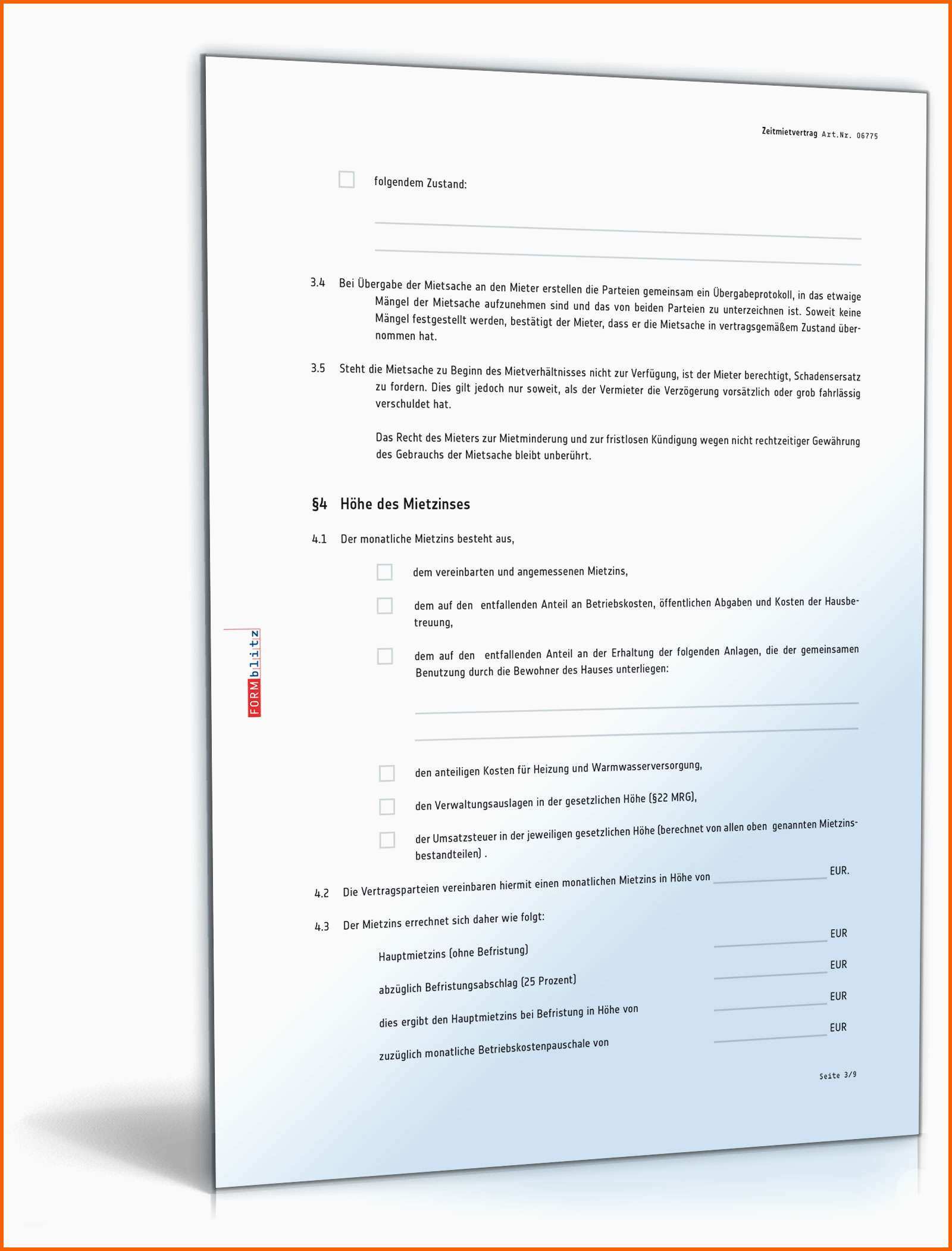 Ausnahmsweise Zeitmietvertrag Muster Vorlage Zum Download