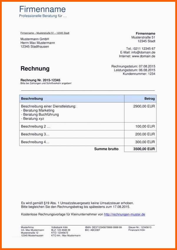Beeindruckend 19 Ustg Musterrechnung Rechnung Kleinunternehmer Muster