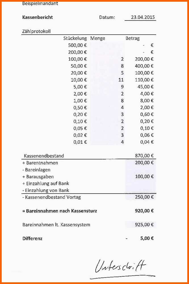 Beeindruckend 8 Kassenbericht