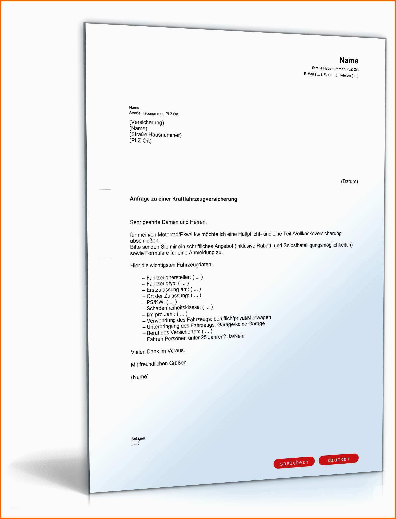 Beeindruckend Anfrage Kfz Versicherung