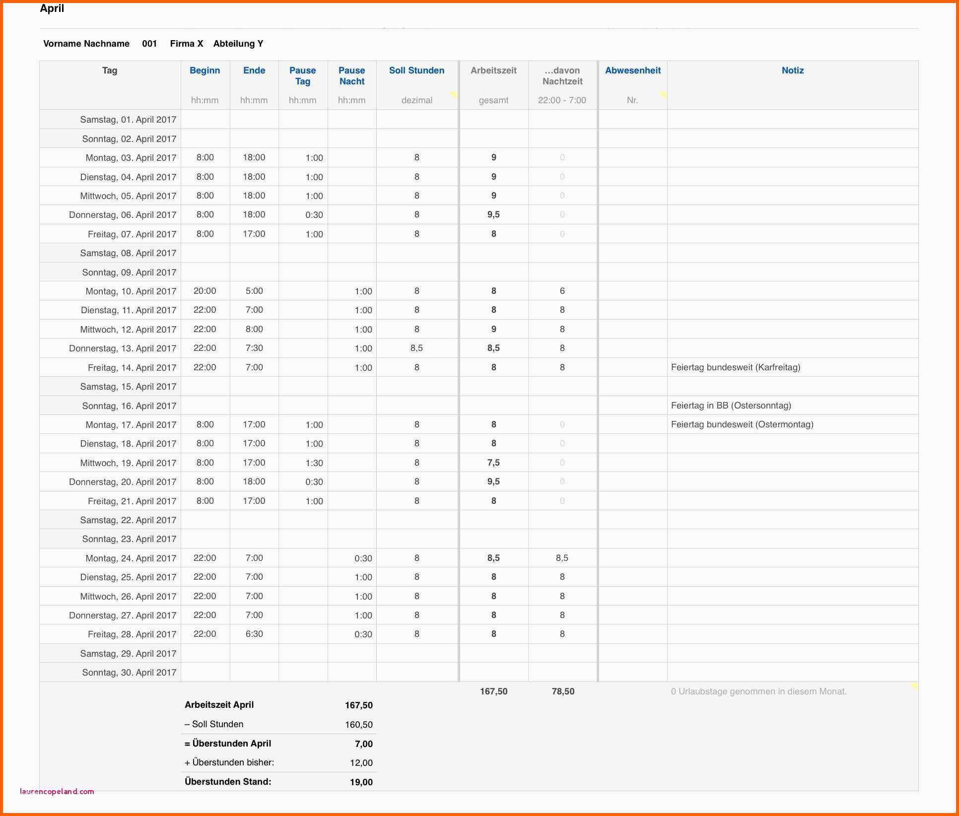 Beeindruckend Arbeitszeiterfassung Excel Vorlage
