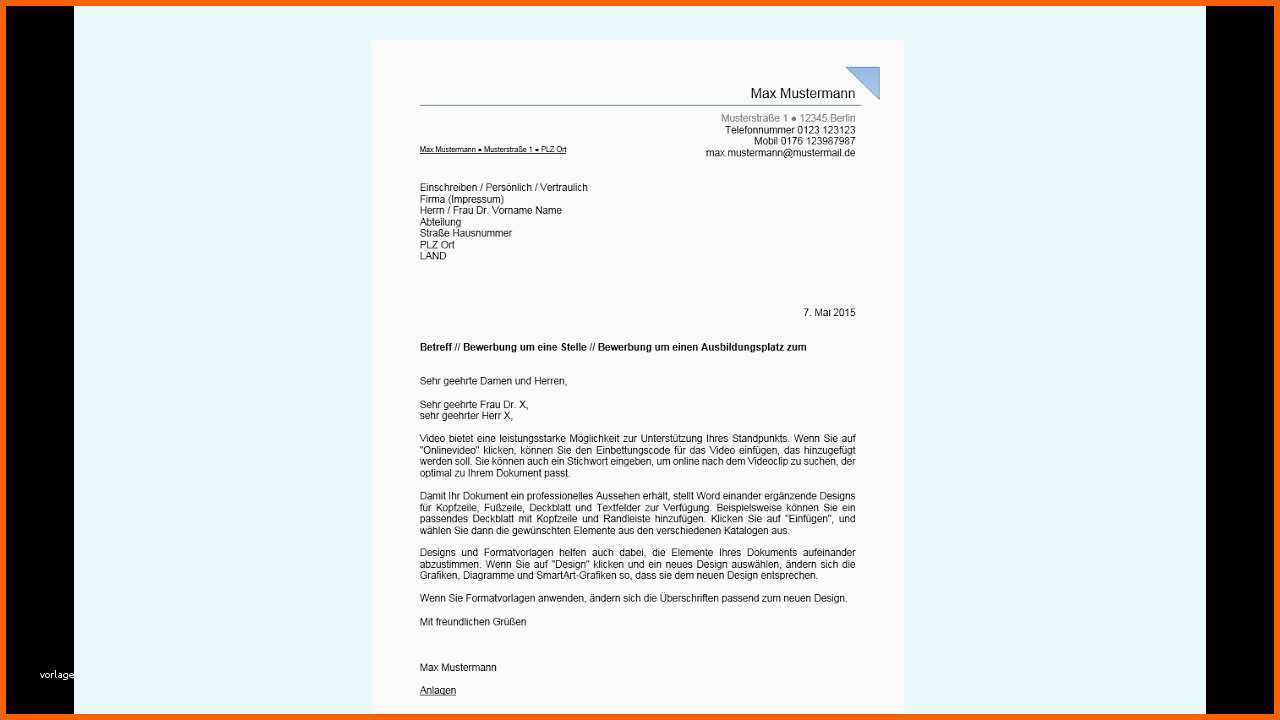 Beeindruckend Bewerbungsschreiben In Word Erstellen Professionelles