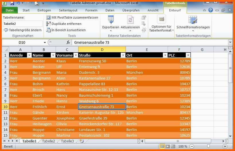 Beeindruckend Excel Adressliste Vorlage – De Excel