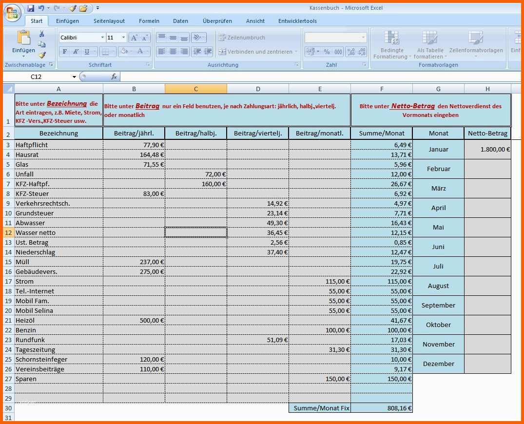Beeindruckend Excel Vorlage tool Haushaltsbuch Kassenbuch
