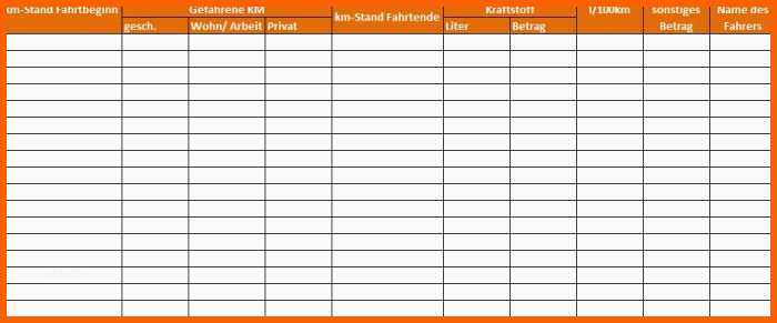 Beeindruckend Fahrtenbuch Excel Vorlage