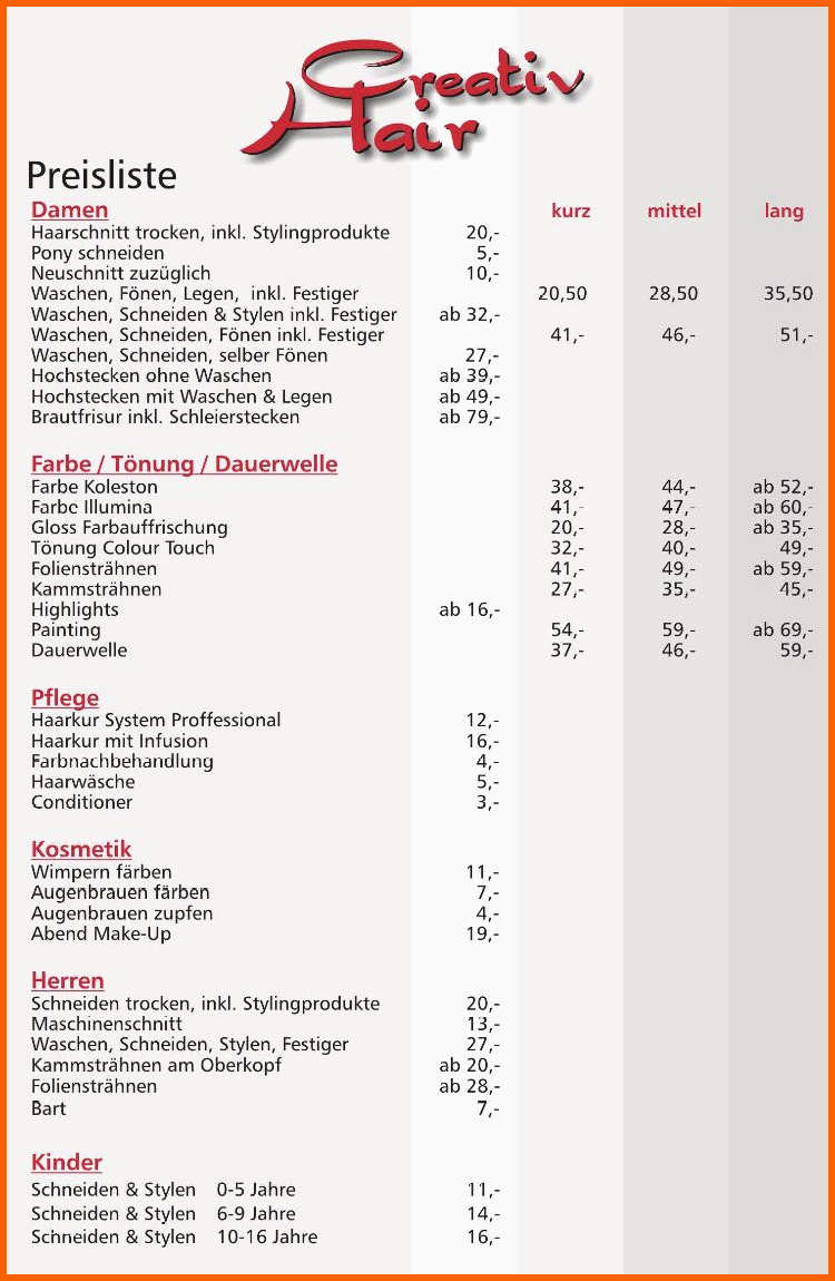 Beeindruckend Friseur Preisliste 2018 – Friseur