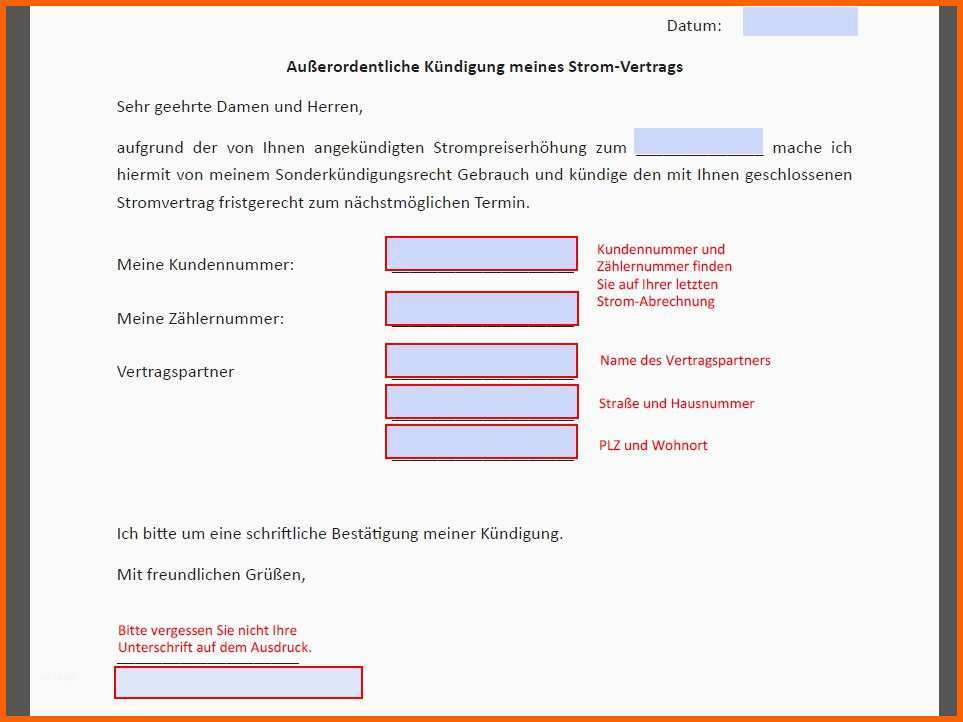 Beeindruckend K Ndigung Strom Vorlage K Ndigung Vorlage Fwptc – Free