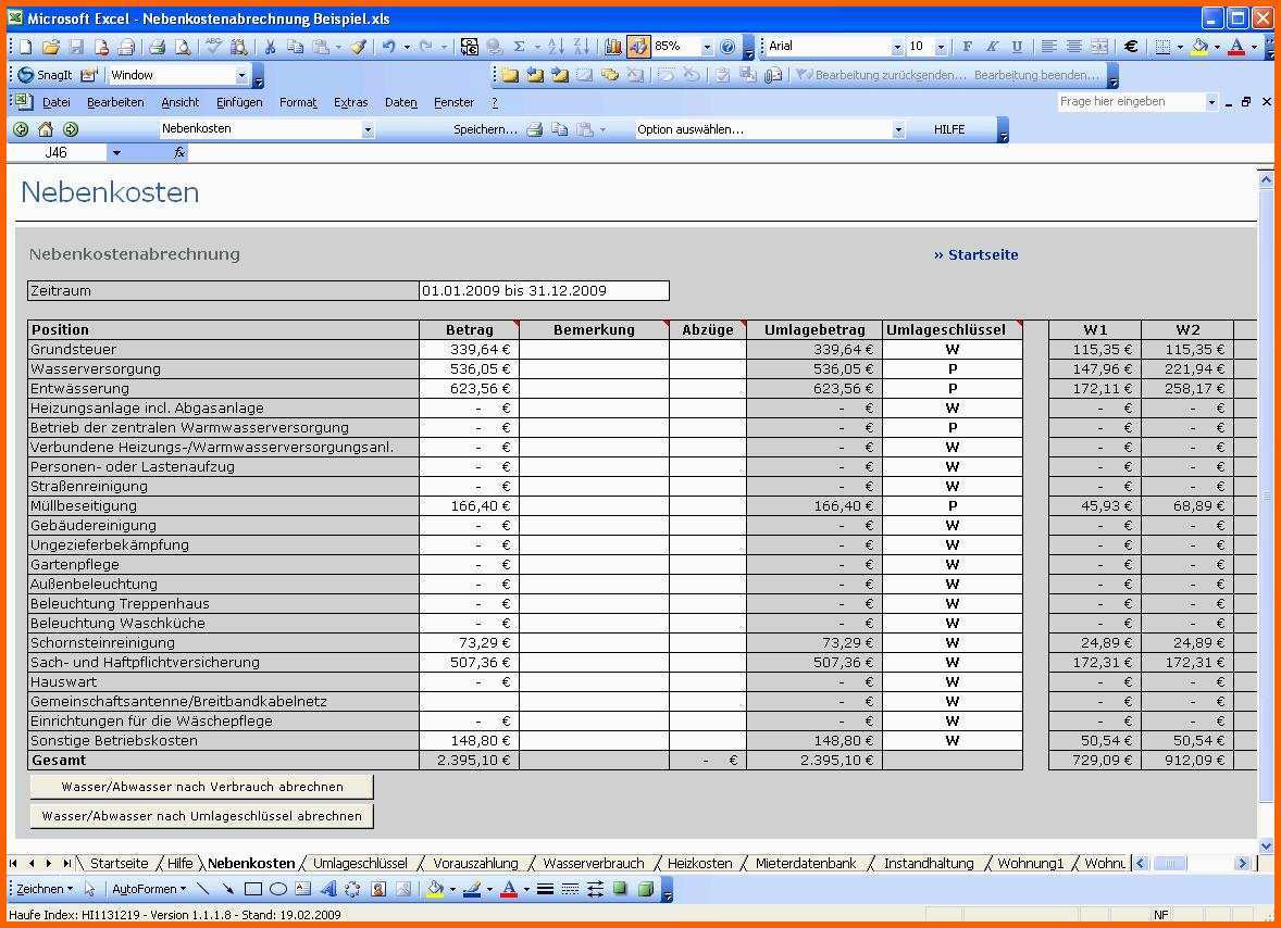 Beeindruckend Nebenkostenabrechnung Muster Kostenlos Excel 2010 – Leute