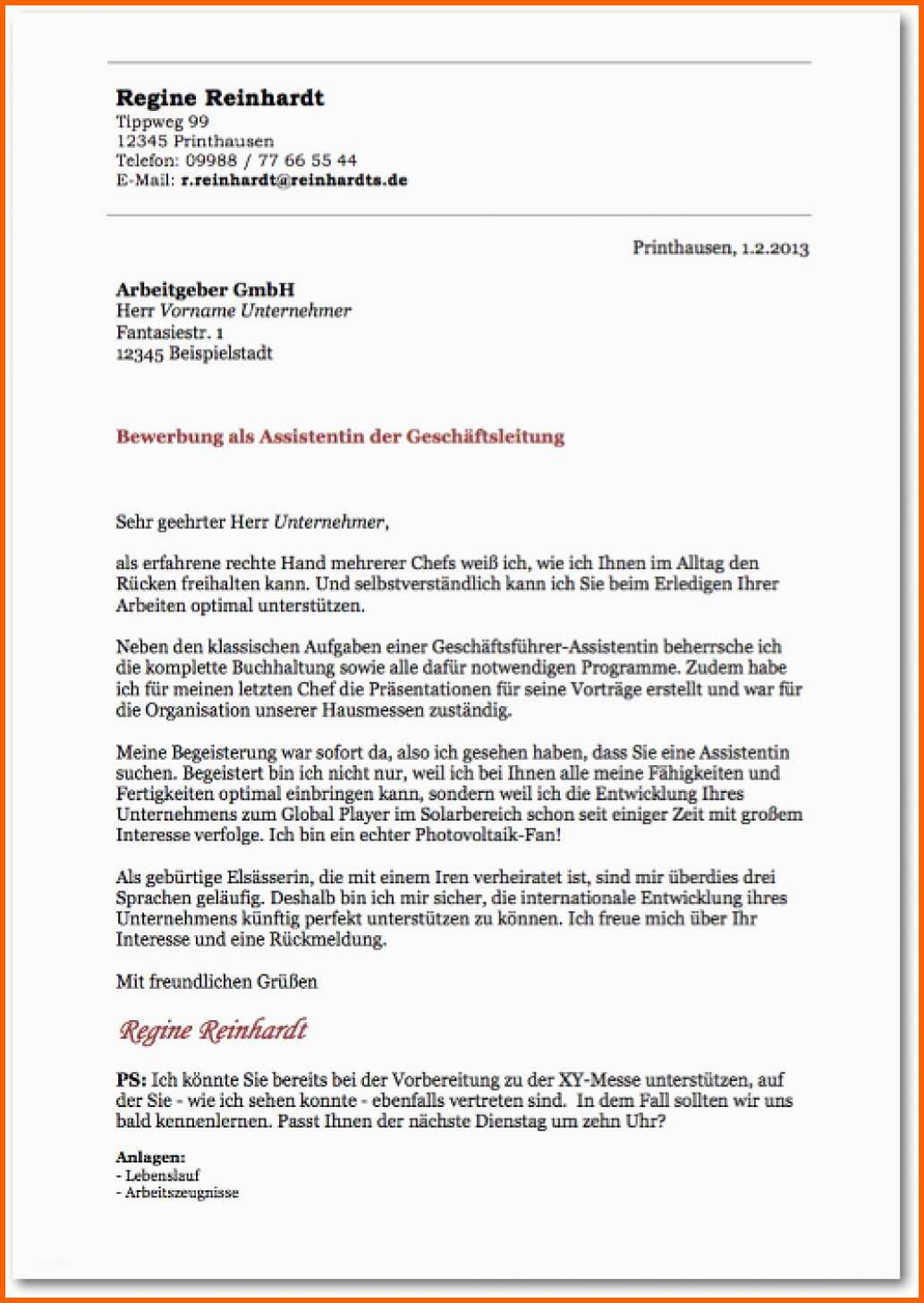 Beeindruckend Perfekt Bewerbung Schreiben Muster Anschreiben Minijob