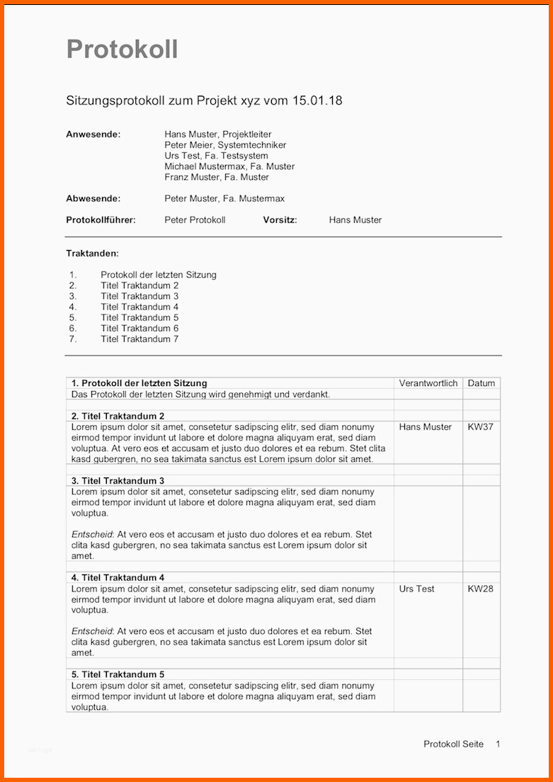 Beeindruckend Protokoll Vorlage Word &amp; Excel Kostenlos