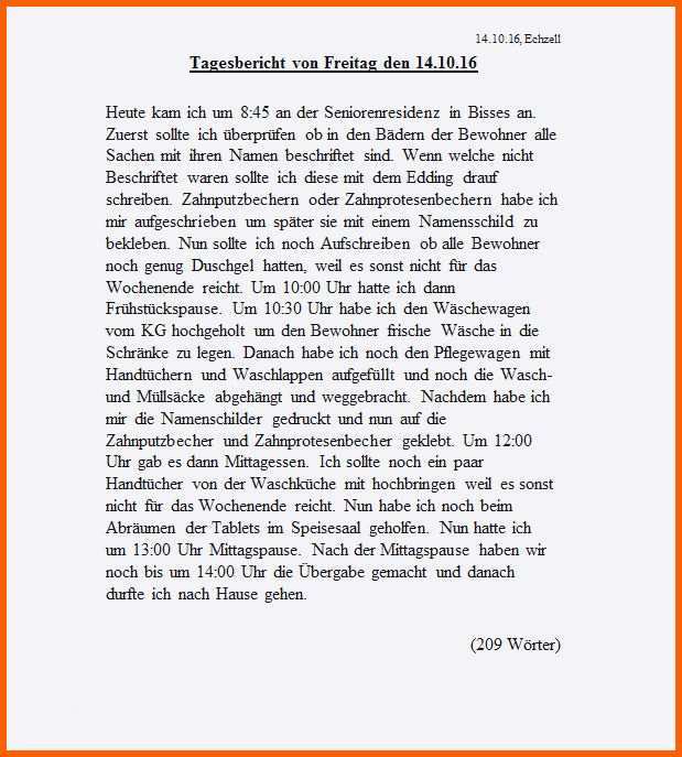 Beeindruckend Tagesbericht Praktikum Vorlage Word