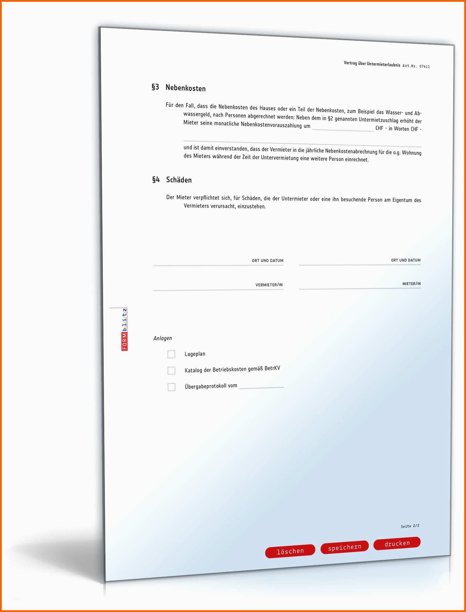 Beeindruckend Vertrag über Untermieterlaubnis Muster Vorlage Zum Download