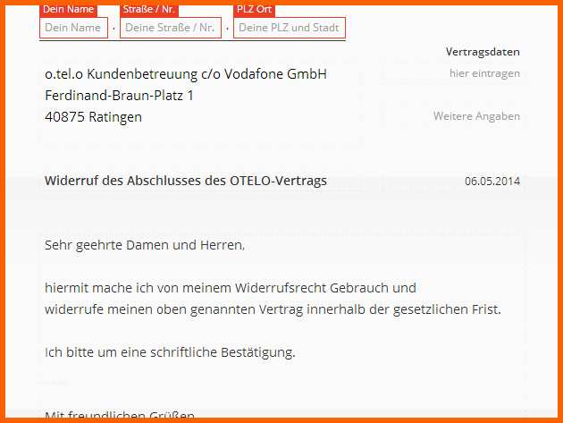 Beeindruckend Vodafone Widerruf Vorlage Download Chip