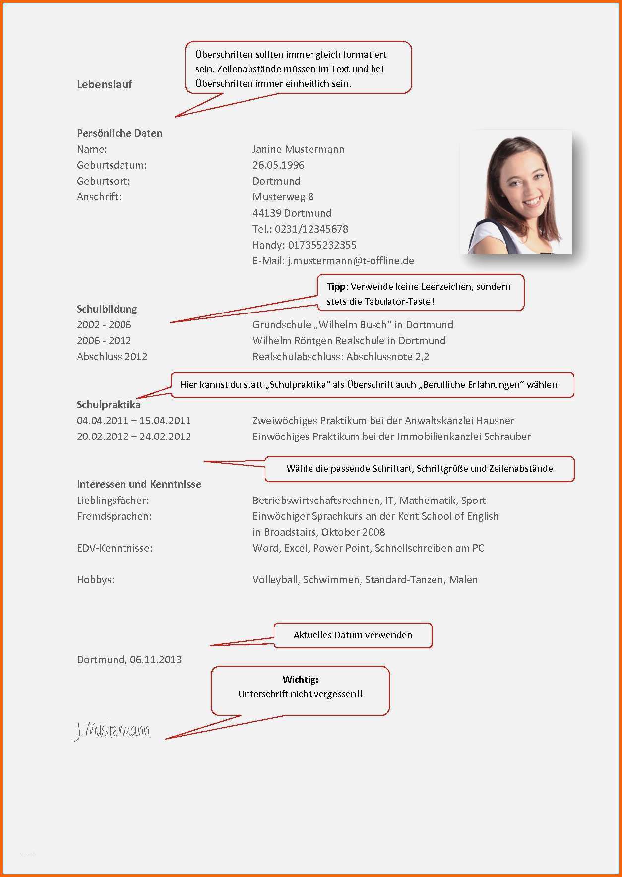 Beeindruckend Vorlage Bewerbung Schülerpraktikum Schön Tabellarischer