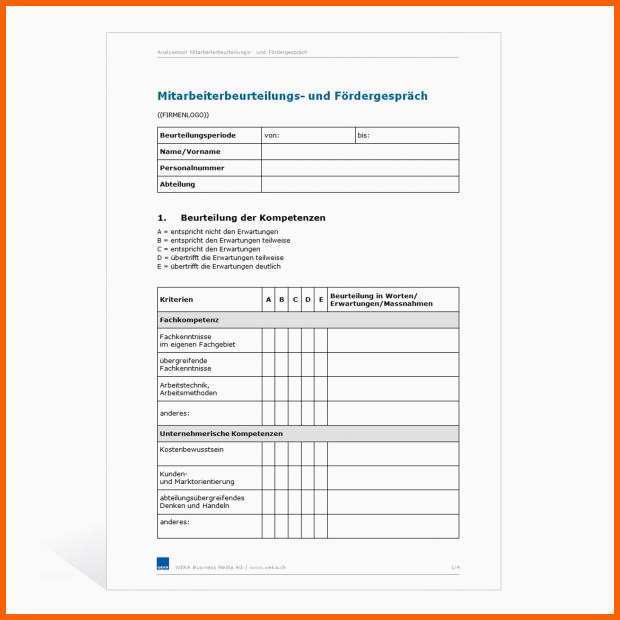 Beeindruckend Vorlage Mitarbeiterbeurteilungs Und Fördergespräch