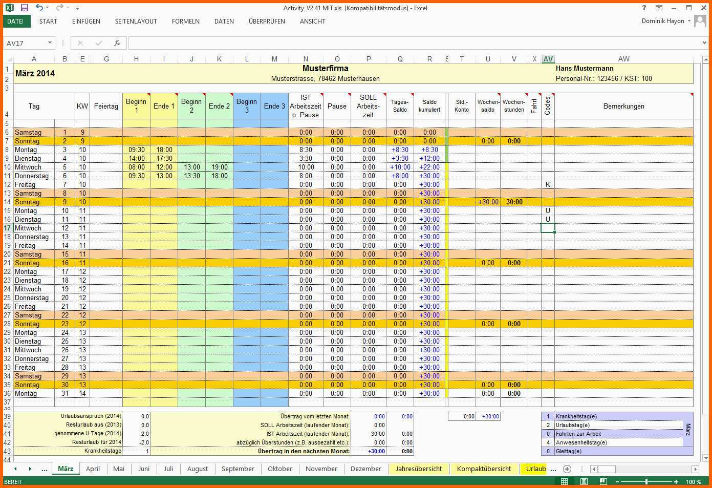 Beeindruckend Zeiterfassung Excel Vorlage Kostenlos 2018 – Xcelz Download