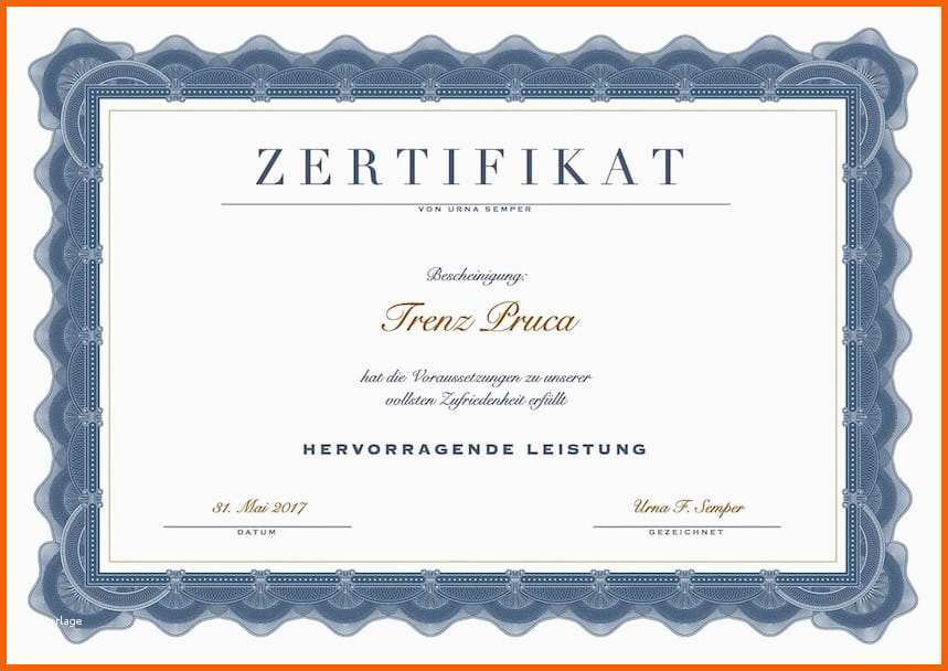 Beeindruckend Zertifikat Vorlage Kostenlos Word format