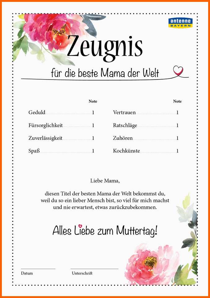 Beeindruckend Zeugnis Zum Ausdrucken Für Beste Mama Der Welt