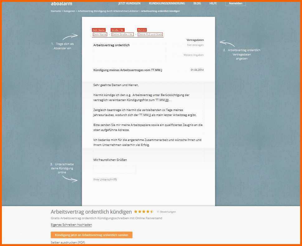Bemerkenswert Arbeitsvertrag Kündigen Vorlage Download