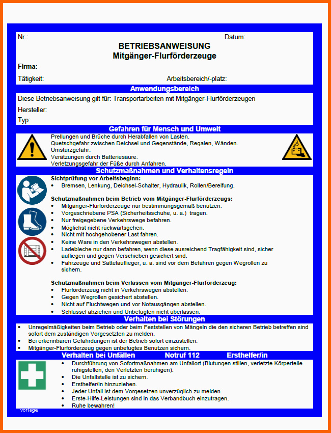 betriebsanweisung handgefuehrte mitgaenger flurfoerderzeuge