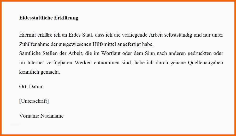 eidesstattliche erklaerung