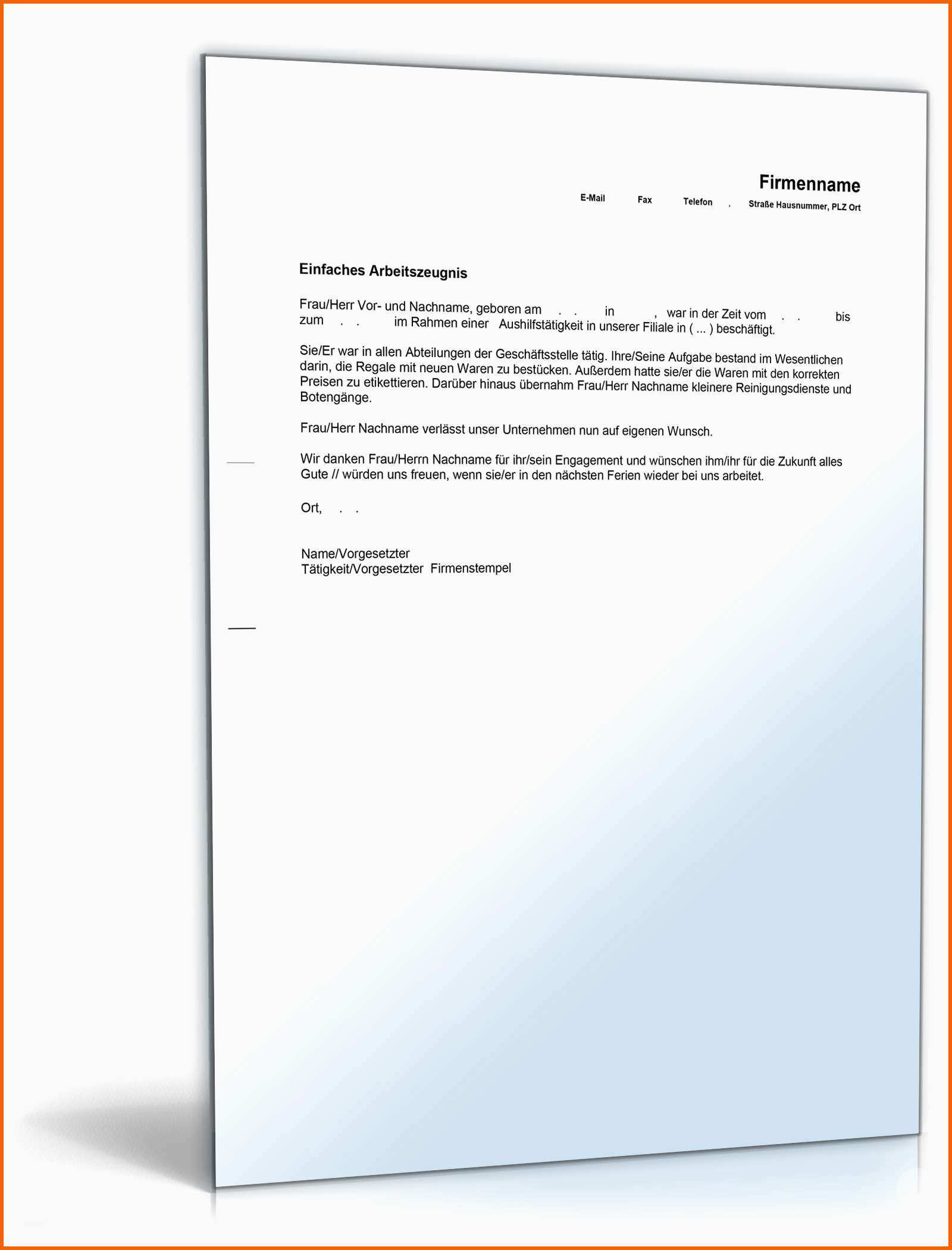 Bemerkenswert Einfaches Arbeitszeugnis Vorlage Word – Download Vorlagen