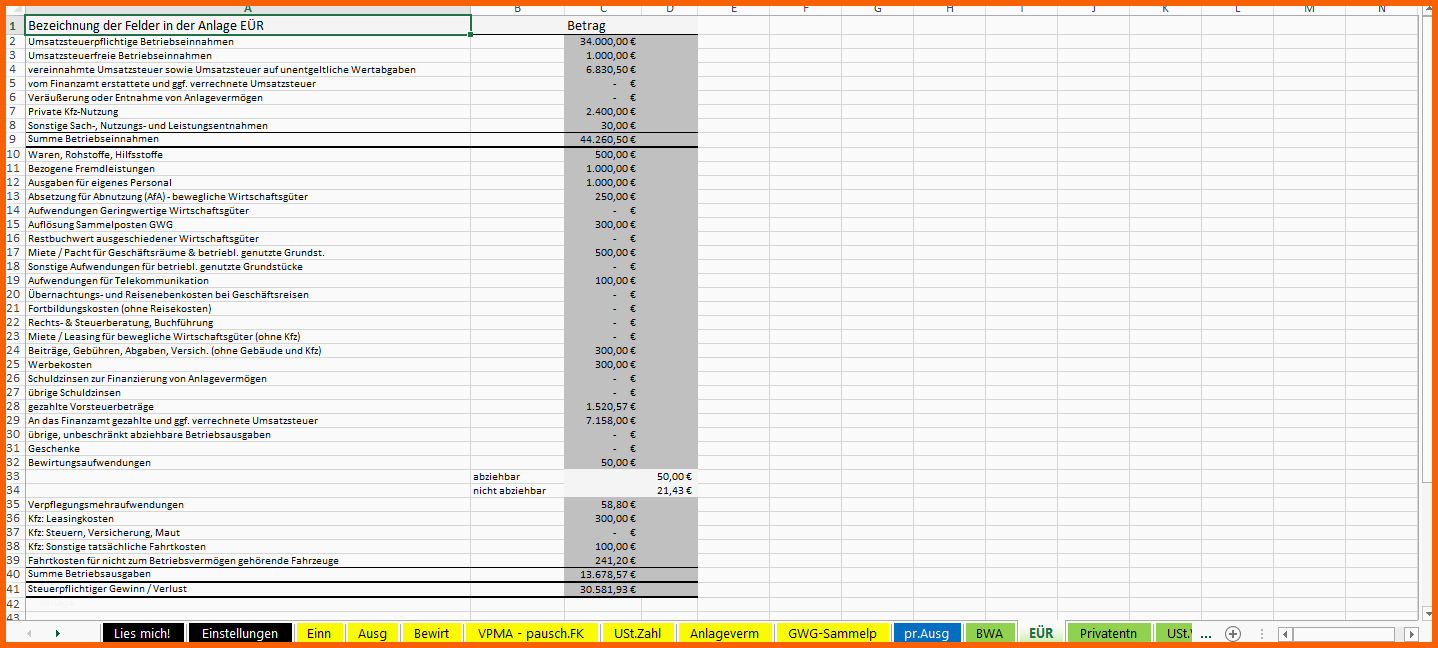 excel vorlage einnahmen ueberschuss rechnung euer 2015