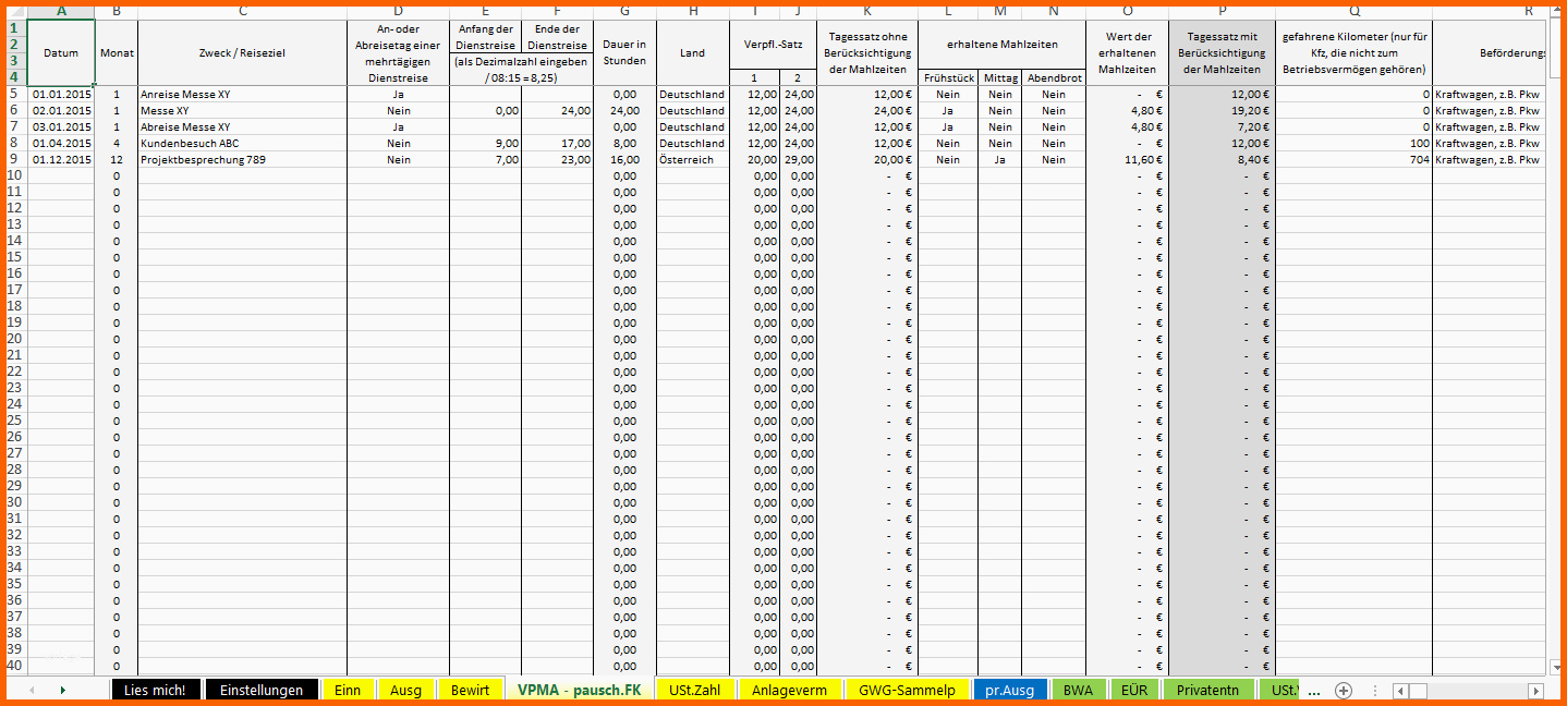 Bemerkenswert Excel Vorlage Einnahmenüberschussrechnung EÜr 2015