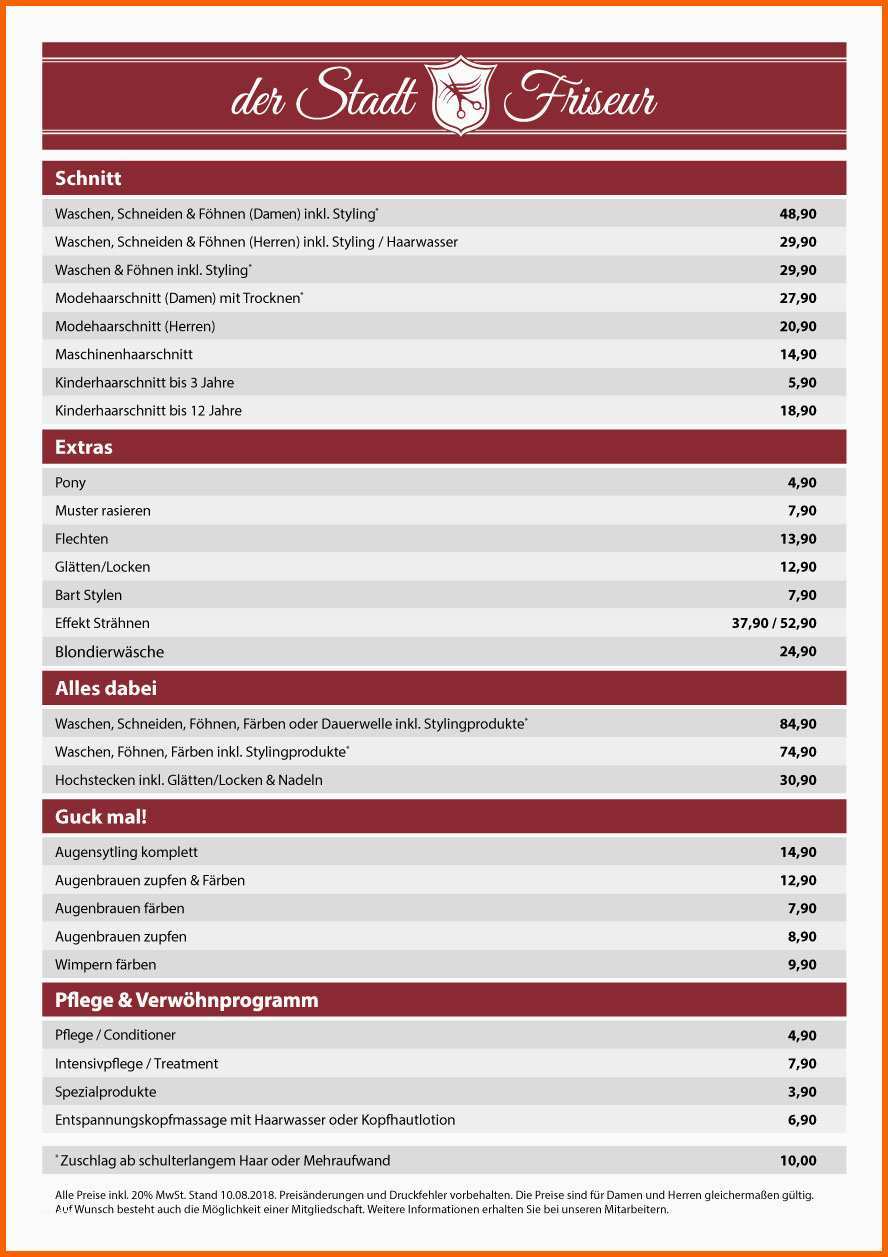 Bemerkenswert Friseur Preisliste 2018 – Friseur
