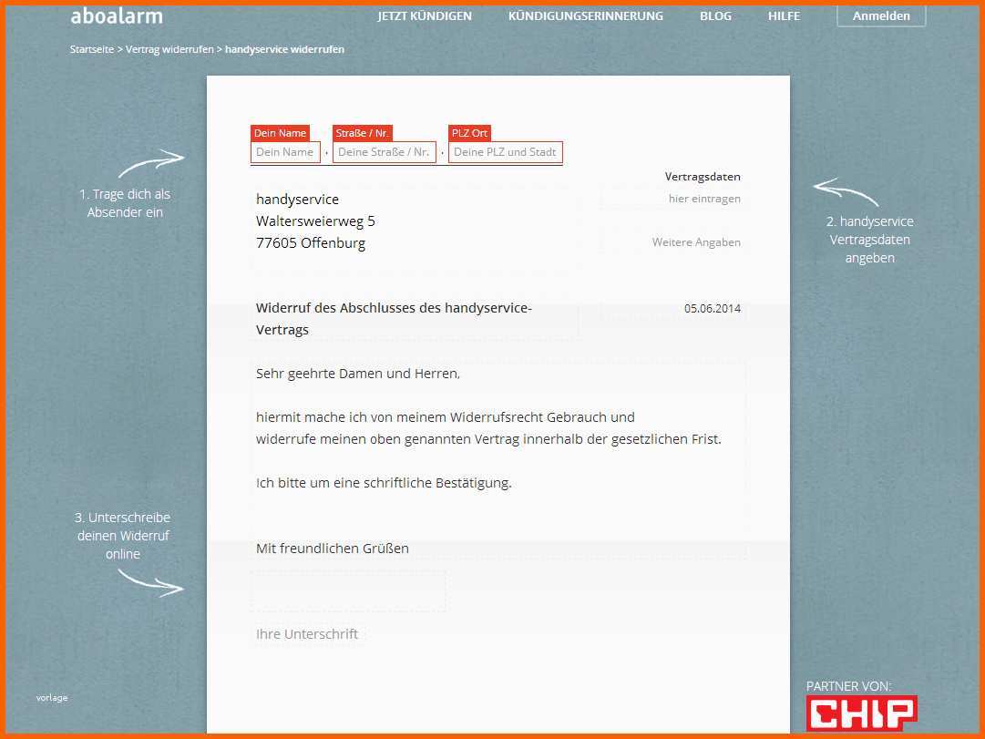 Handyservice Widerruf Vorlage