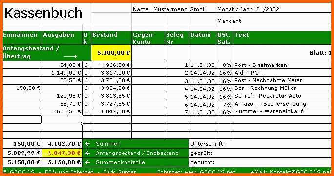 Bemerkenswert Kassenbuch Vorlage Excel Am Besten 7 Kassenbuch Excel