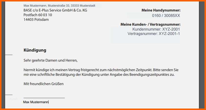 kundigungsschreiben handyvertrag vorlage erstaunlich base handyvertrag kundigen muster vorlagen und anschrift