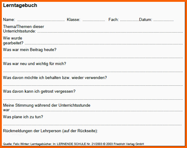 Bemerkenswert Lerntagebuch