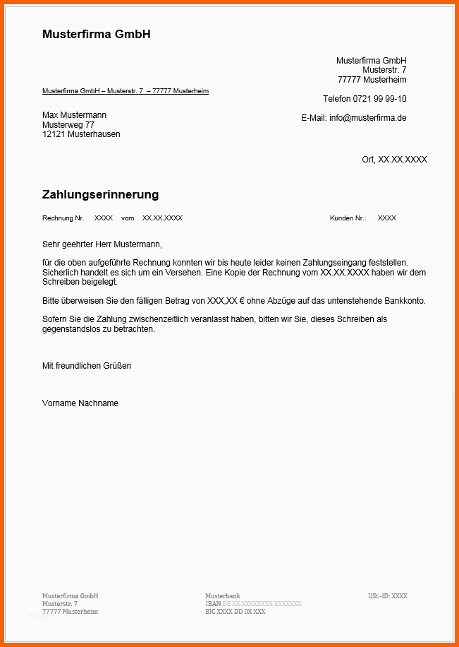 Bemerkenswert Mahnung Schreiben