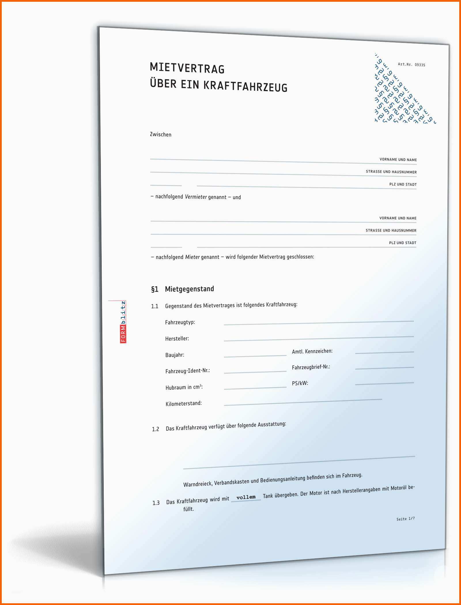 Bemerkenswert Mietvertrag Kraftfahrzeug Rechtssicheres Muster Zum Download
