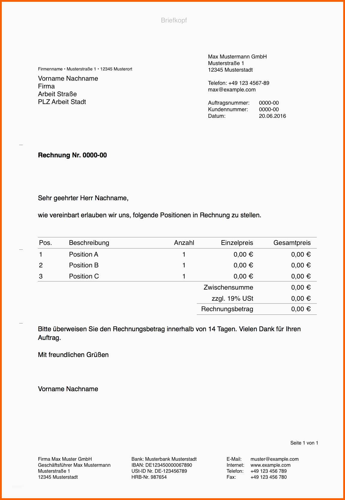 Bemerkenswert Pages Vorlage Rechnung