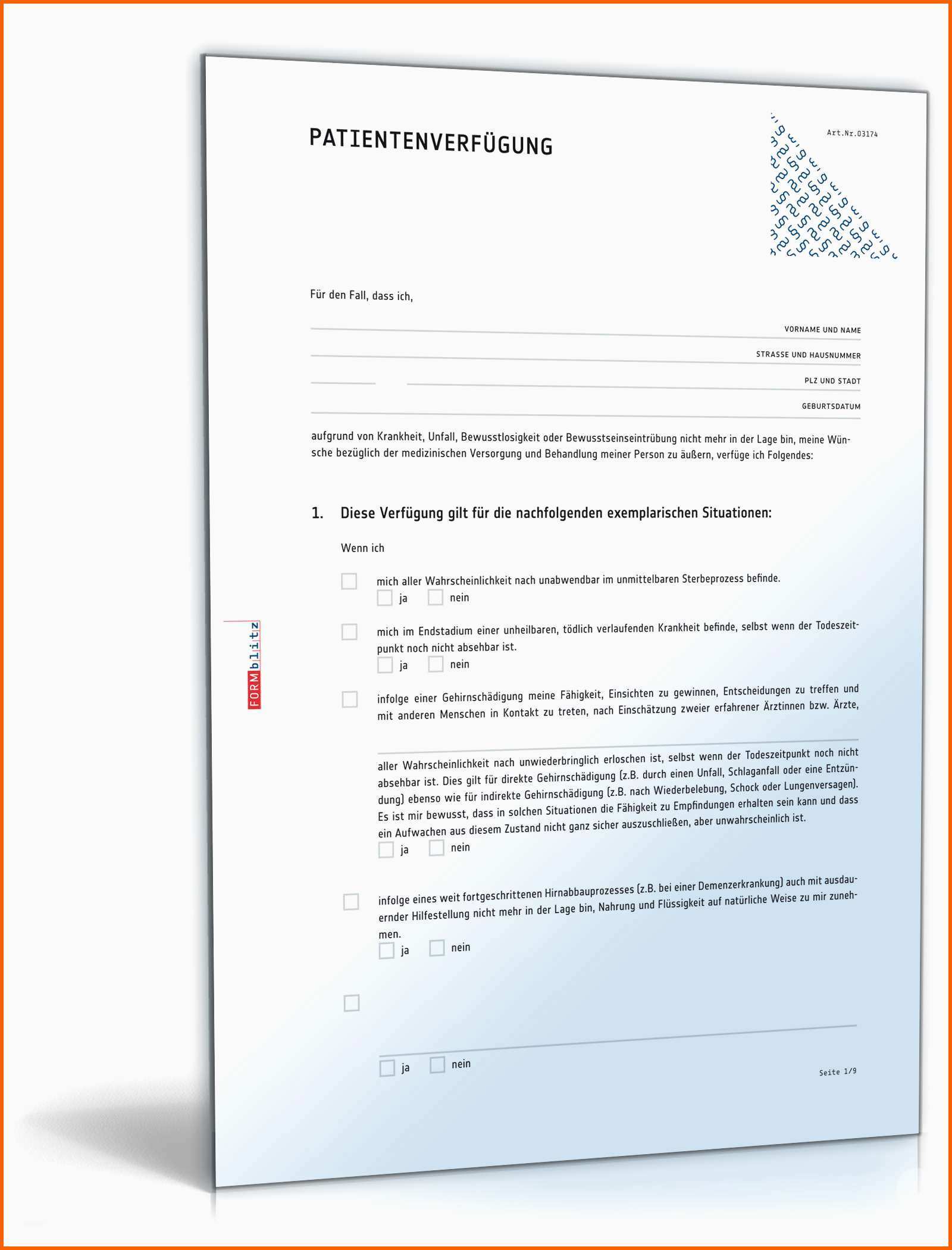 Bemerkenswert Patientenverfuegung formular Kostenlos Pdf