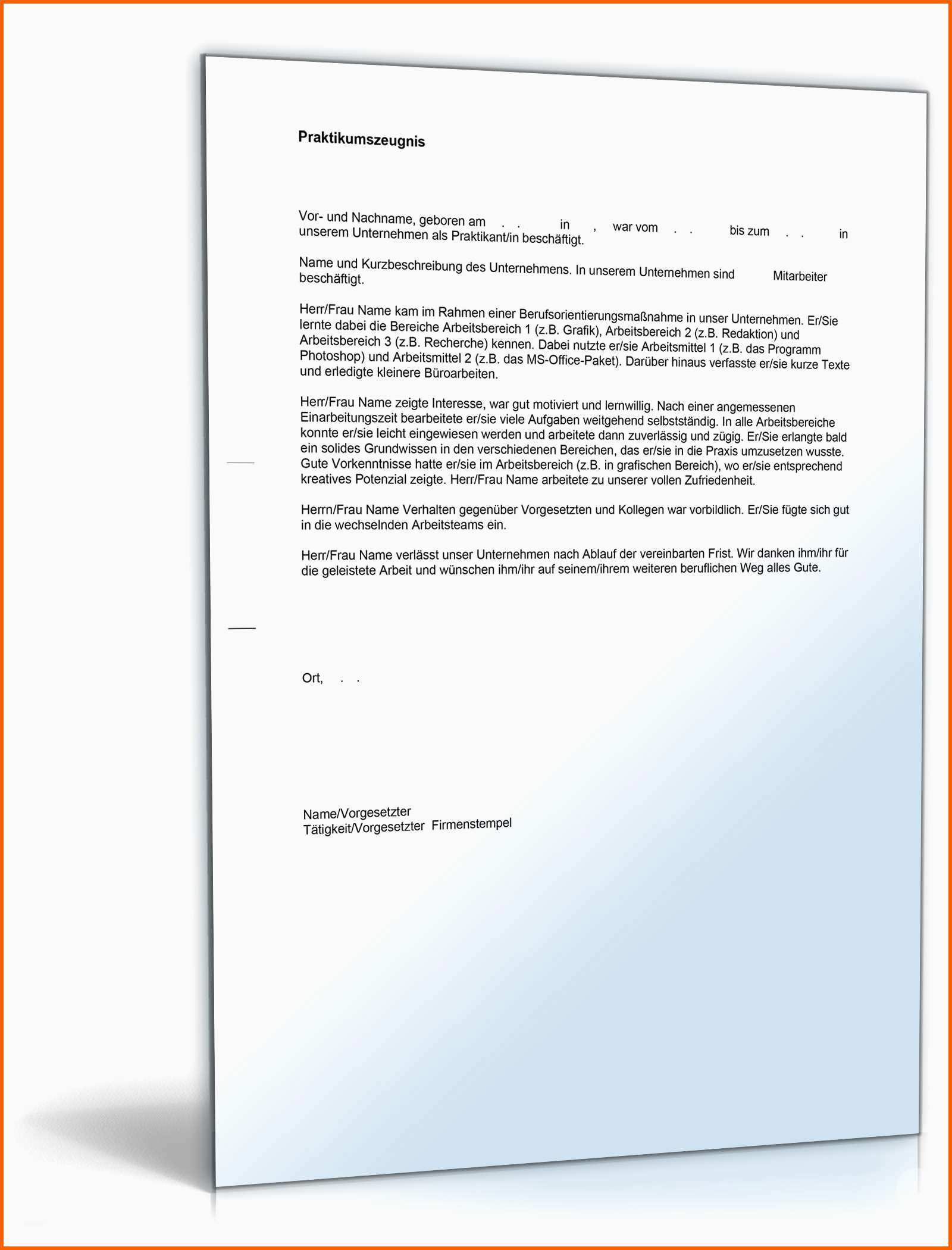 Bemerkenswert Praktikumszeugnis Allgemein Note Drei