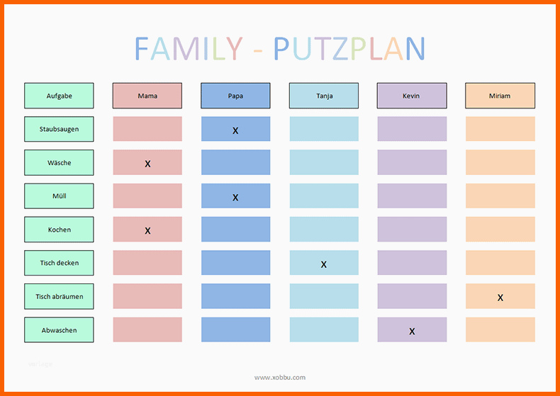 Bemerkenswert Putzplan Vorlage Familie sonstiges