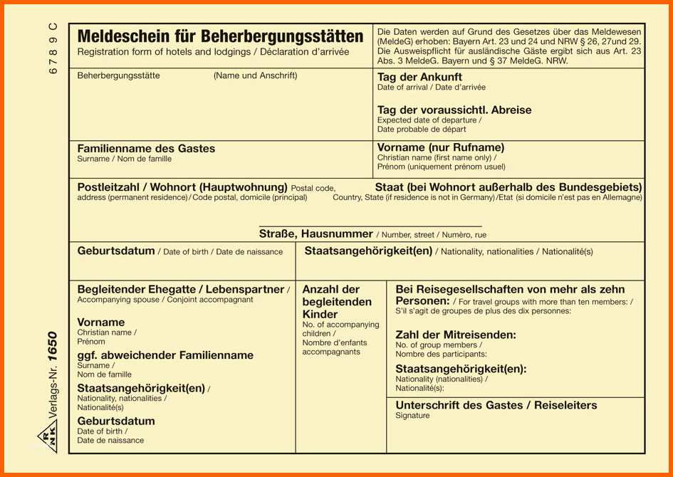 Bemerkenswert Rnk Verlag Meldeschein Für Beherbergungsstätten Bayern