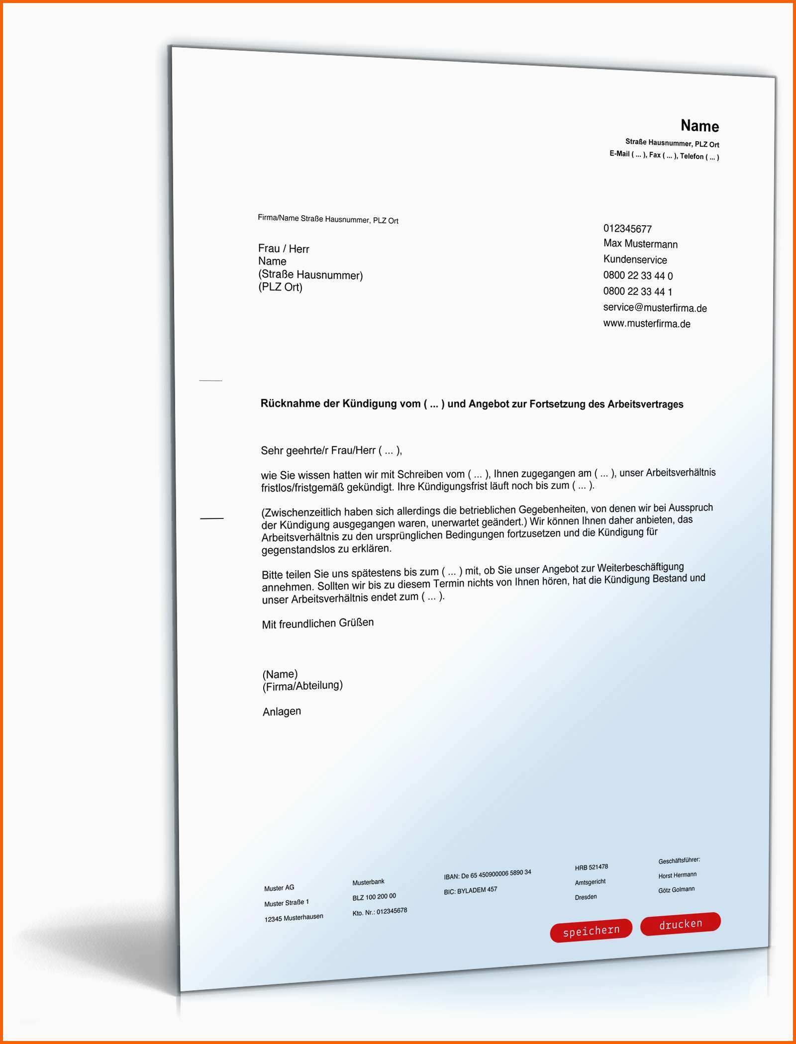 Bemerkenswert Rücknahme Kündigung Arbeitsvertrag