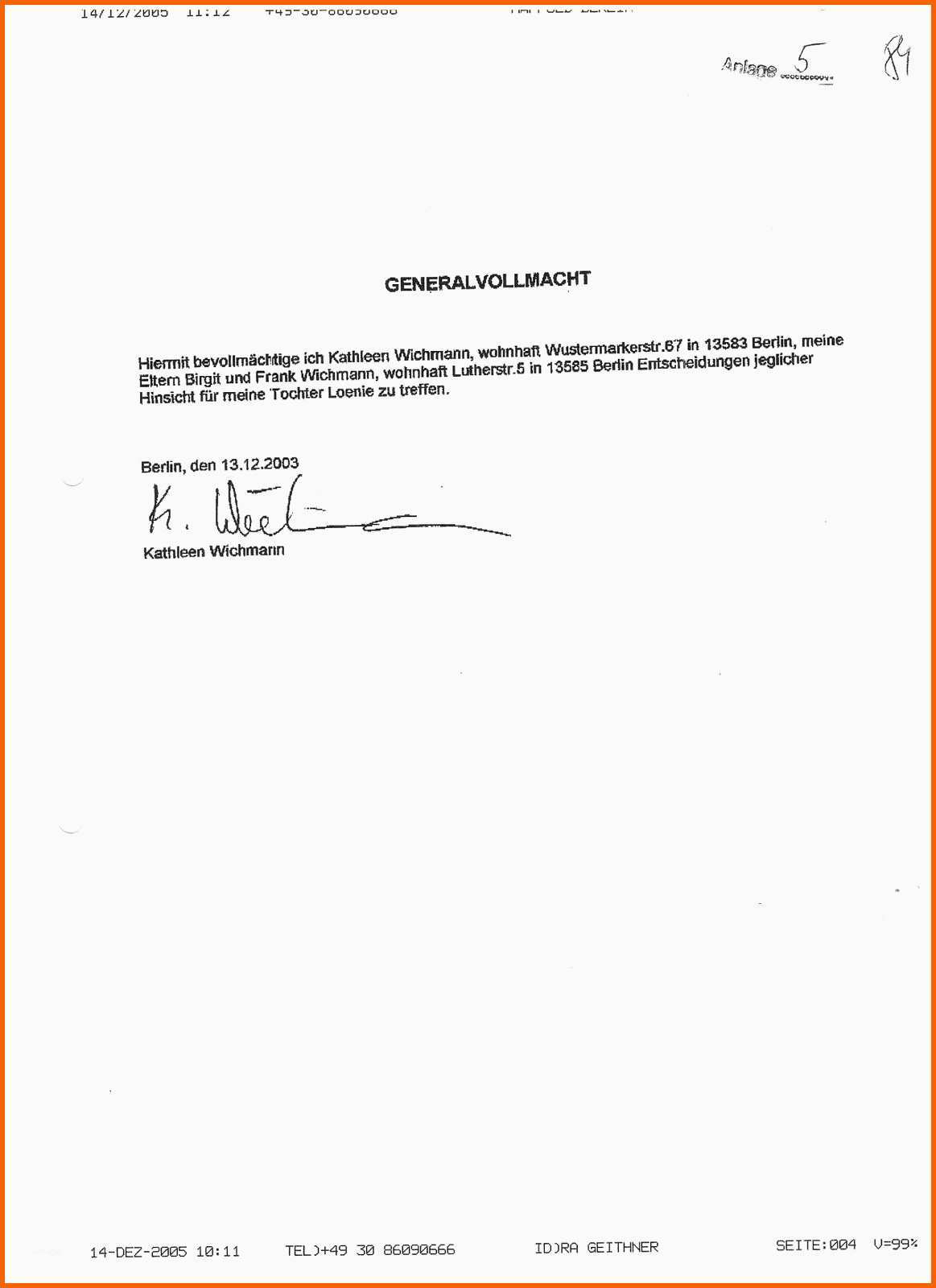 Bemerkenswert Schreiben Vollmacht