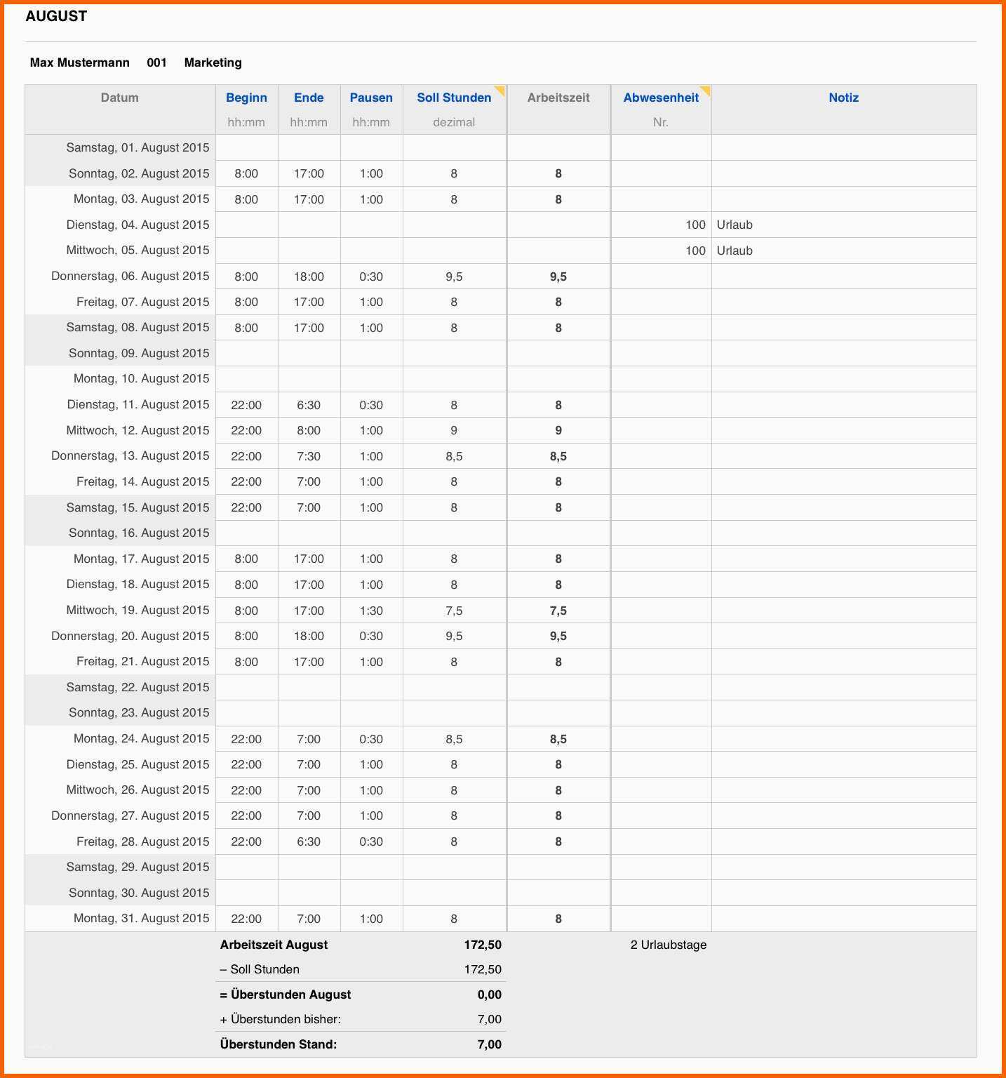 Bemerkenswert Stundenerfassung Excel