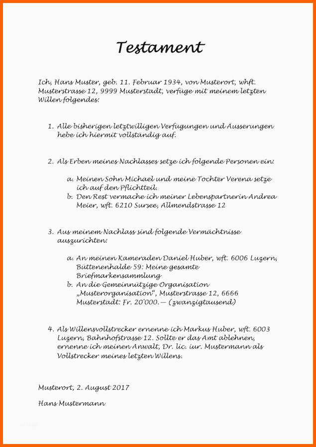 Bemerkenswert Testaments Vorlage Gute Testament Vorlage Und Muster