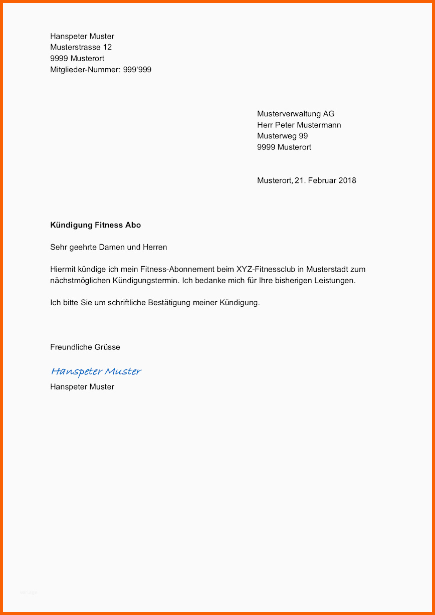 Bemerkenswert Vorlage Kündigung Für Job Wohnung Fitness Abo