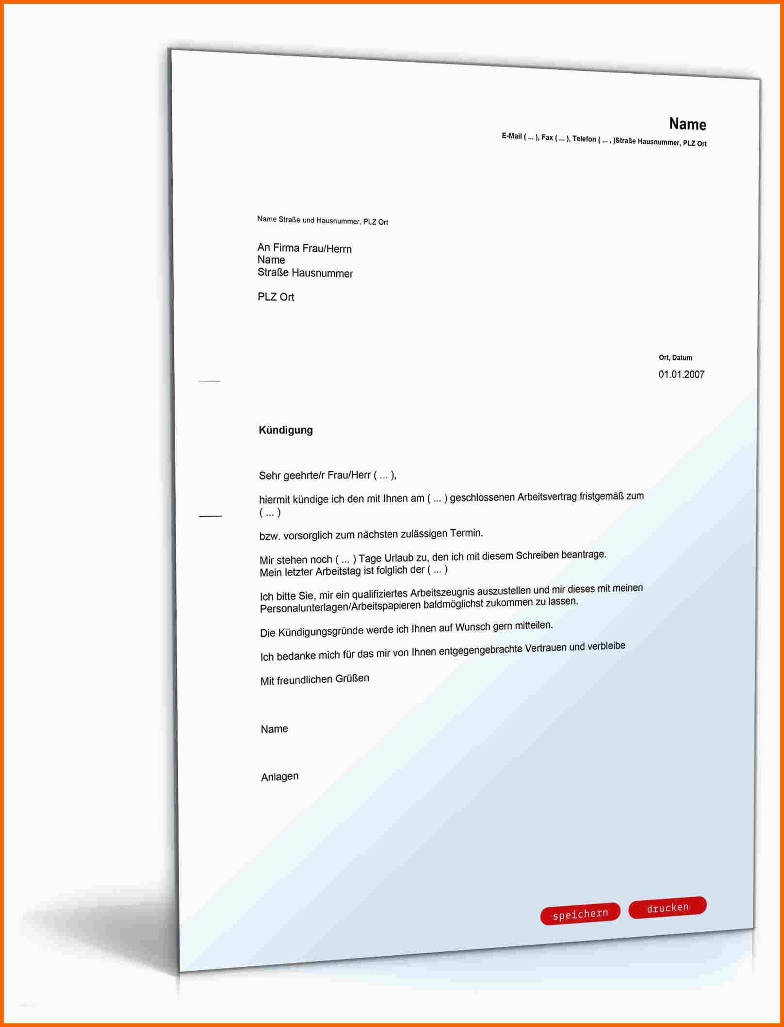 Bemerkenswert Vorlage Kündigungsschreiben Arbeitnehmer Schön Kündigung