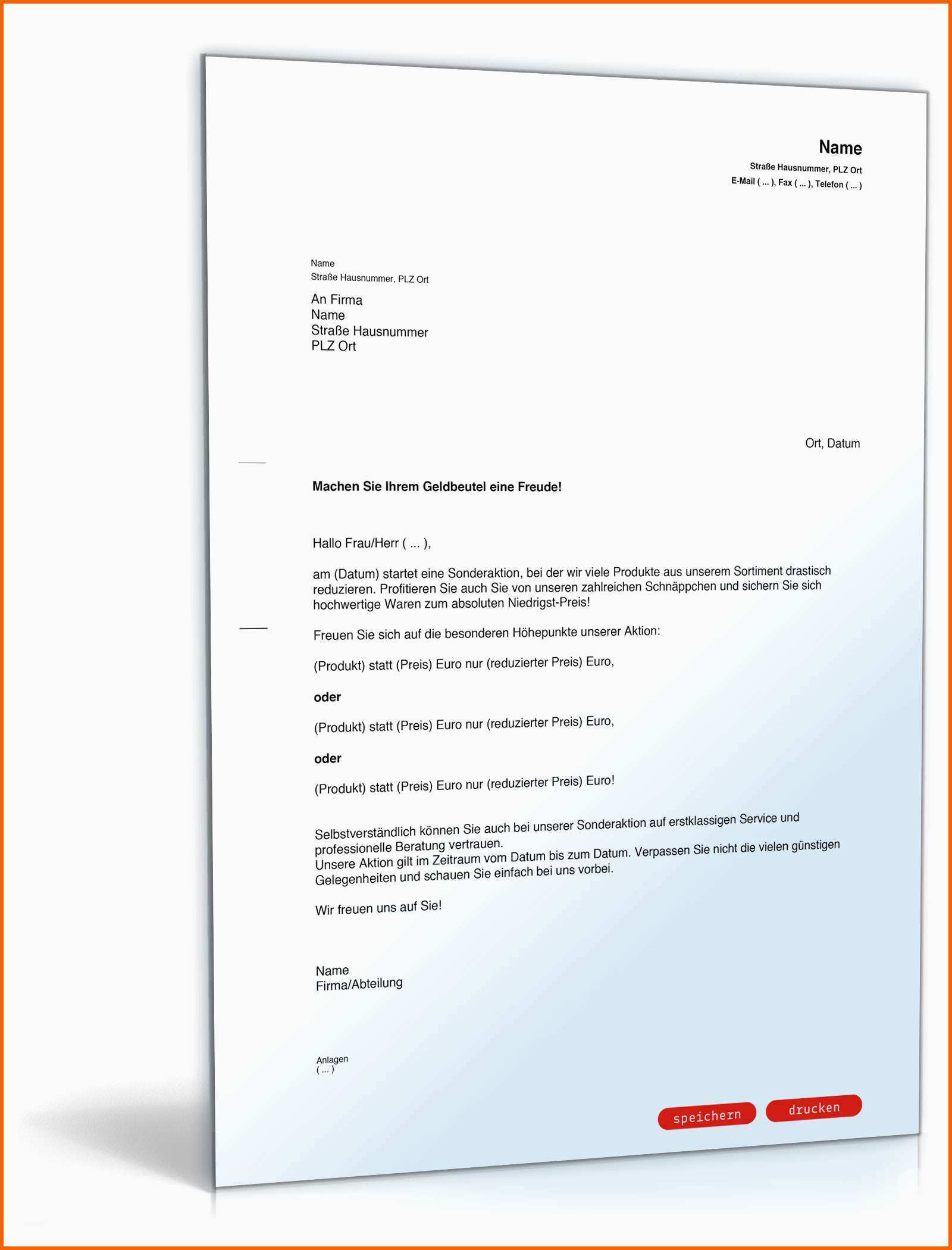 Bemerkenswert Werbebrief Für sonderangebote Muster Vorlage Zum Download