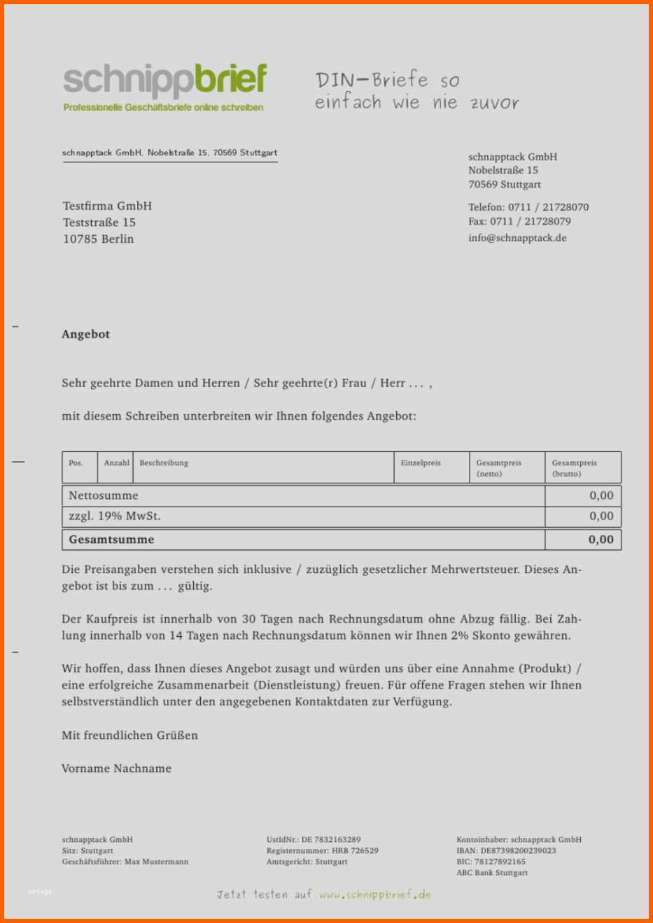 Bestbewertet 13 Ein Angebot Schreiben Muster
