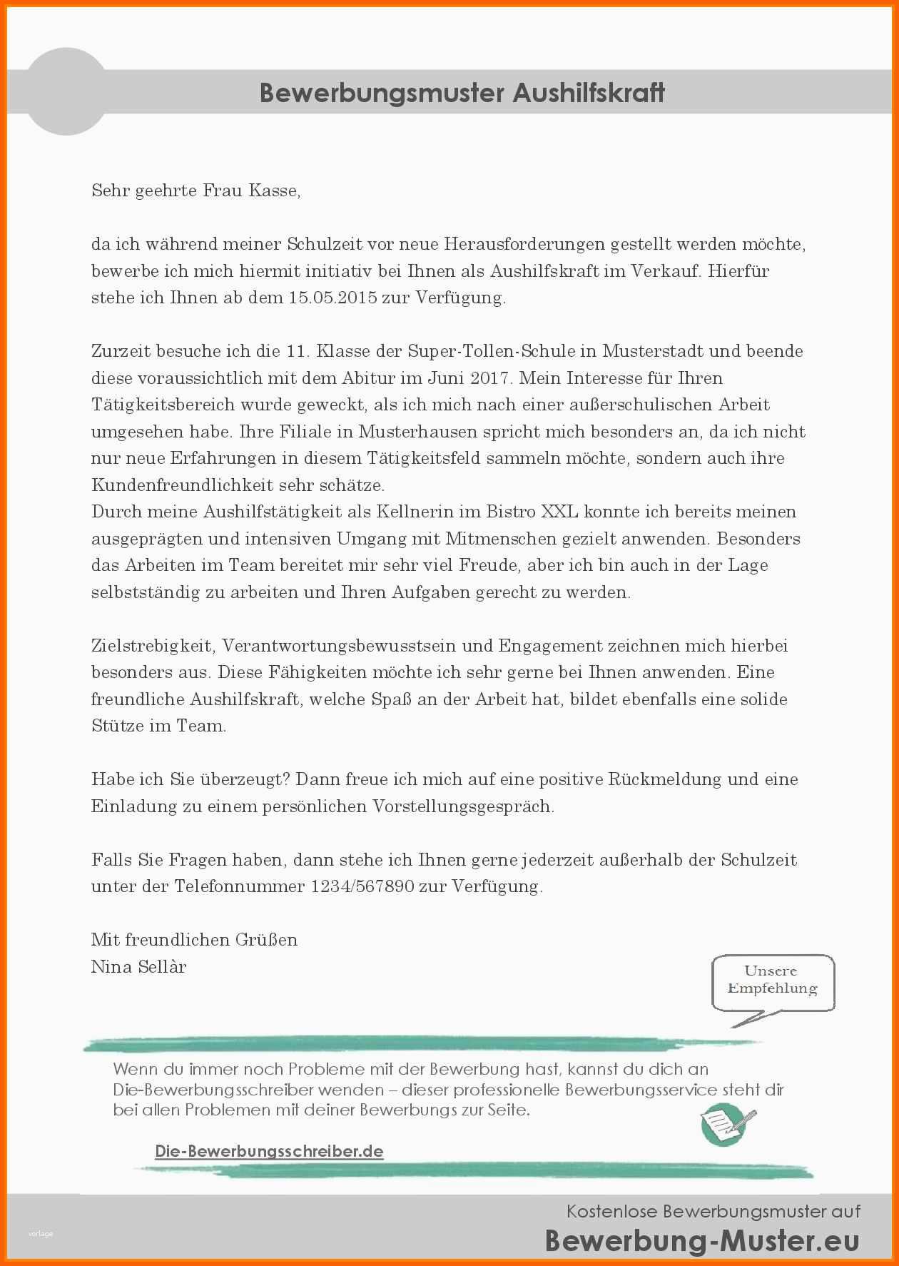 Bestbewertet 16 Nebenjob Bewerbung Muster